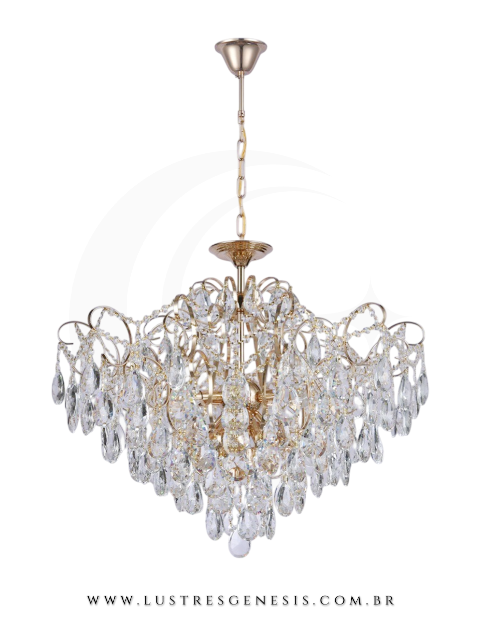 Luminaria Pendente de Cristal Dourado 80cm, Sala de Jantar, Quartos, Cozinha, Banheiro, Mesa Sala de Jantar, Suite Master